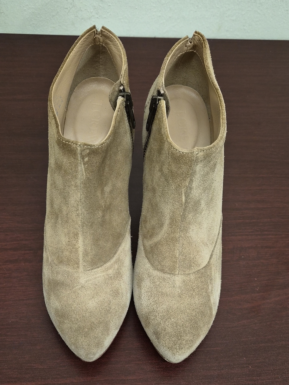 J. Crew Taupe Suede Ankle Booties with Side Zipper | Size 7.5